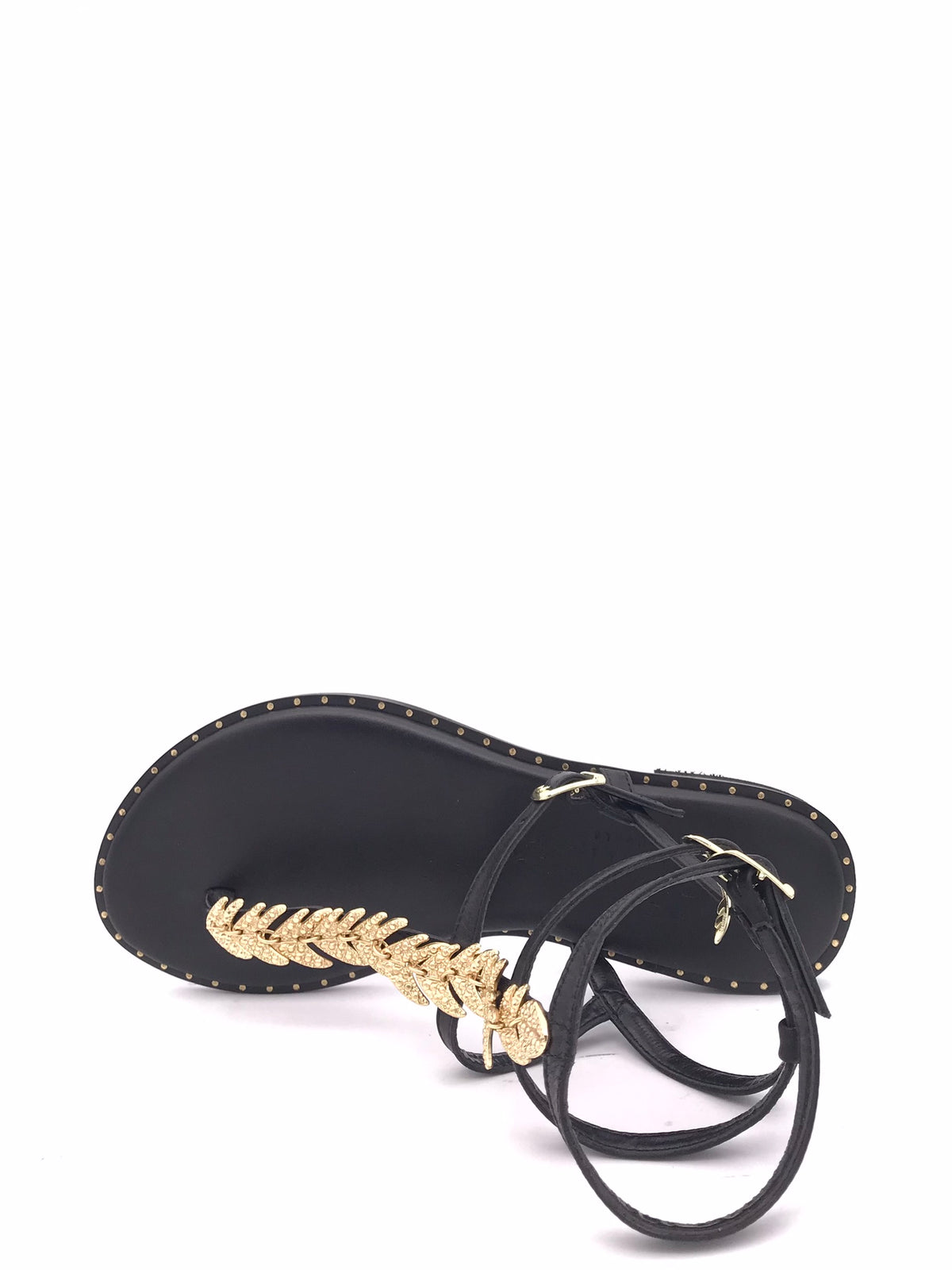 Sandalo infradito con accessorio foglia oro 621009 NERO CARYATIS 