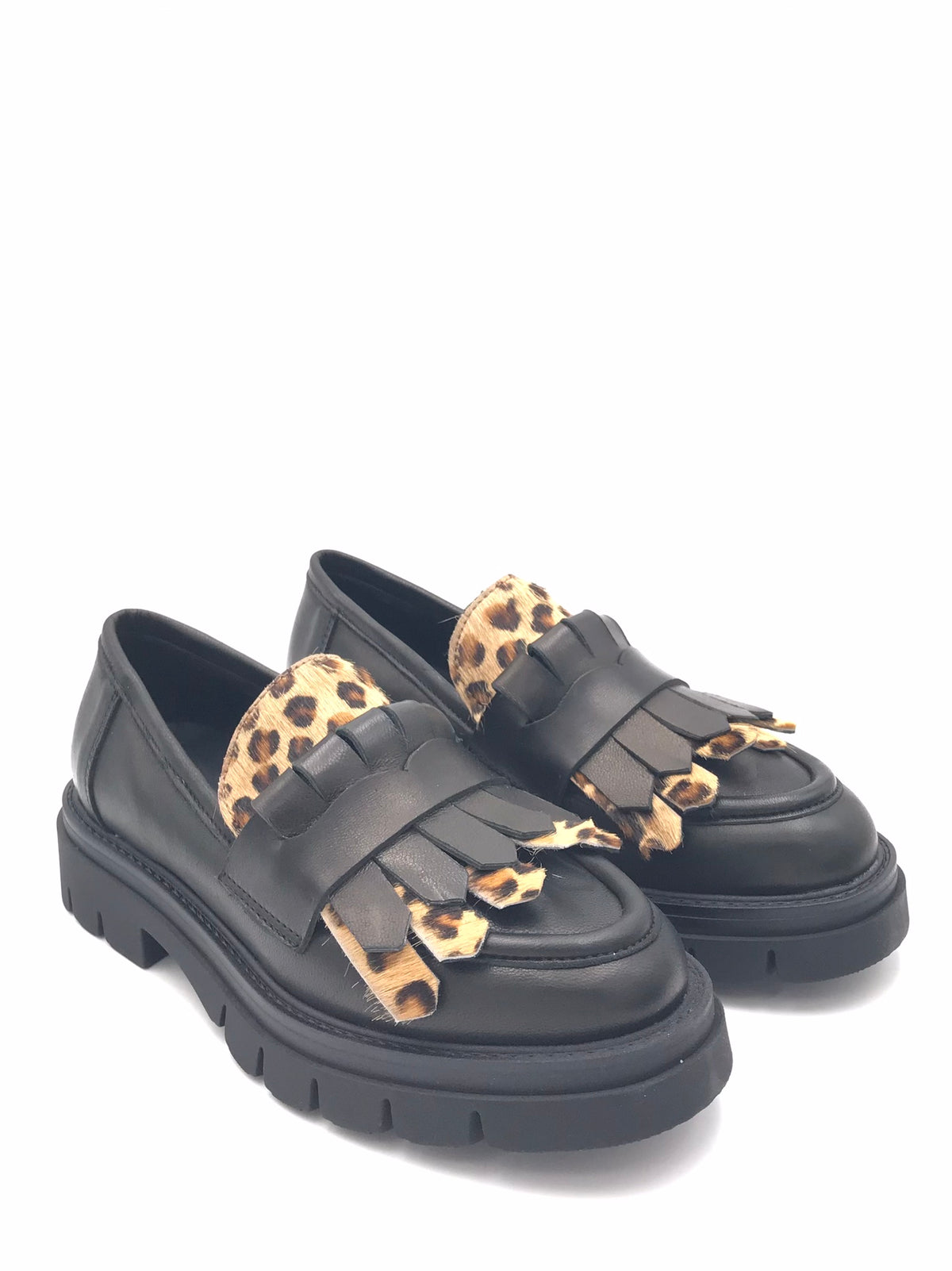 Mocassino nero con frangia leo PL4Y81 NERO-LEOPARDATO ZULIAN 