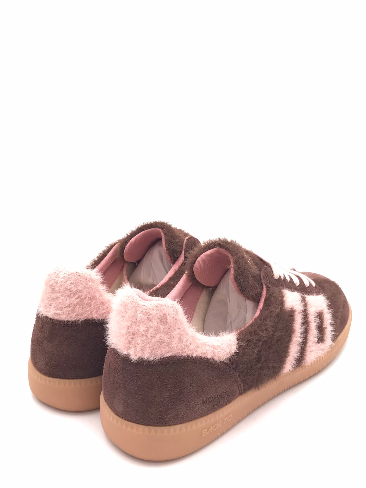 Sneakers Mohair in pelle e tessuto effetto lana marrone-rosa 108051 000007MARRONE BACK 70 