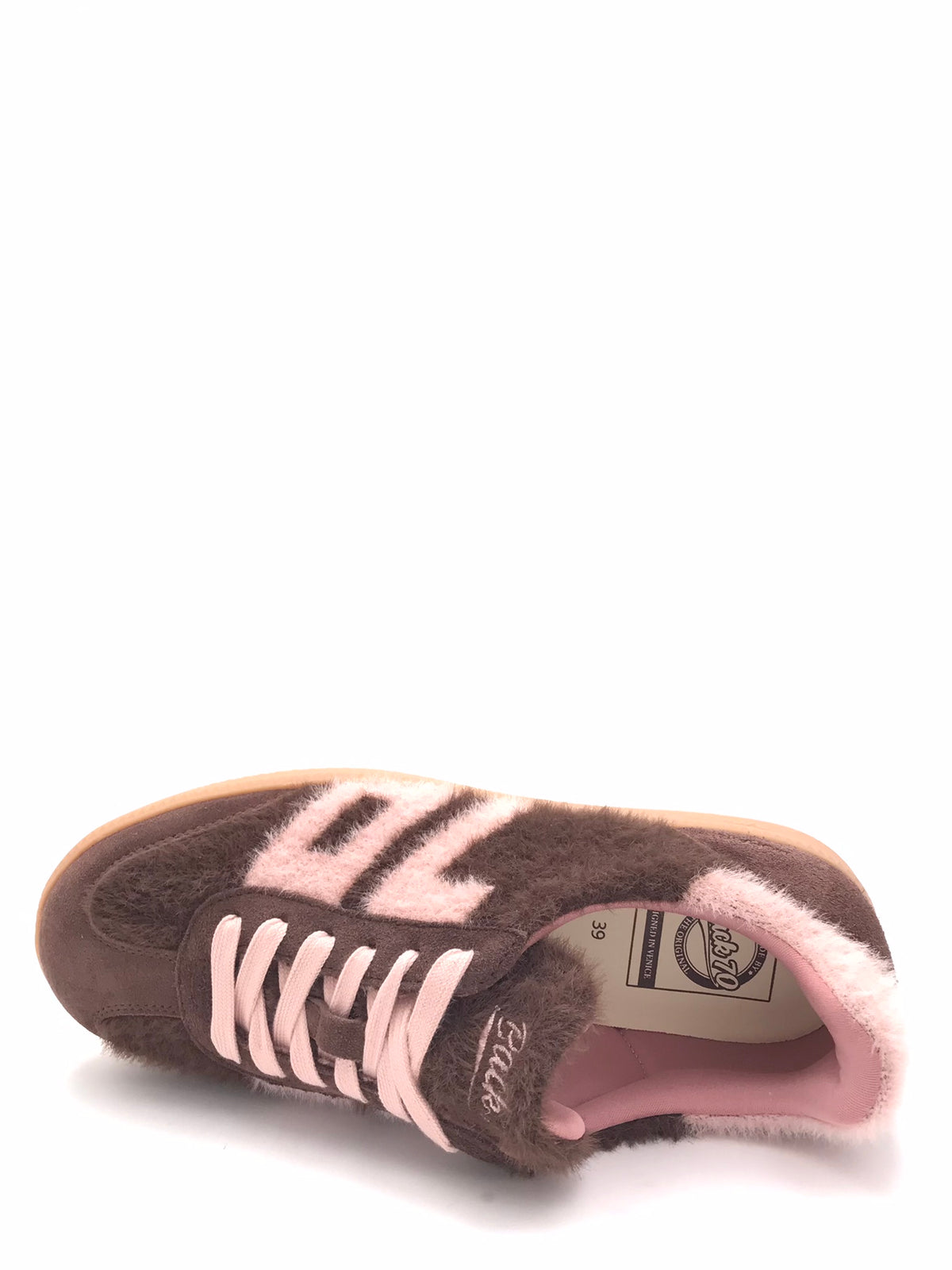 Sneakers Mohair in pelle e tessuto effetto lana marrone-rosa 108051 000007MARRONE BACK 70 