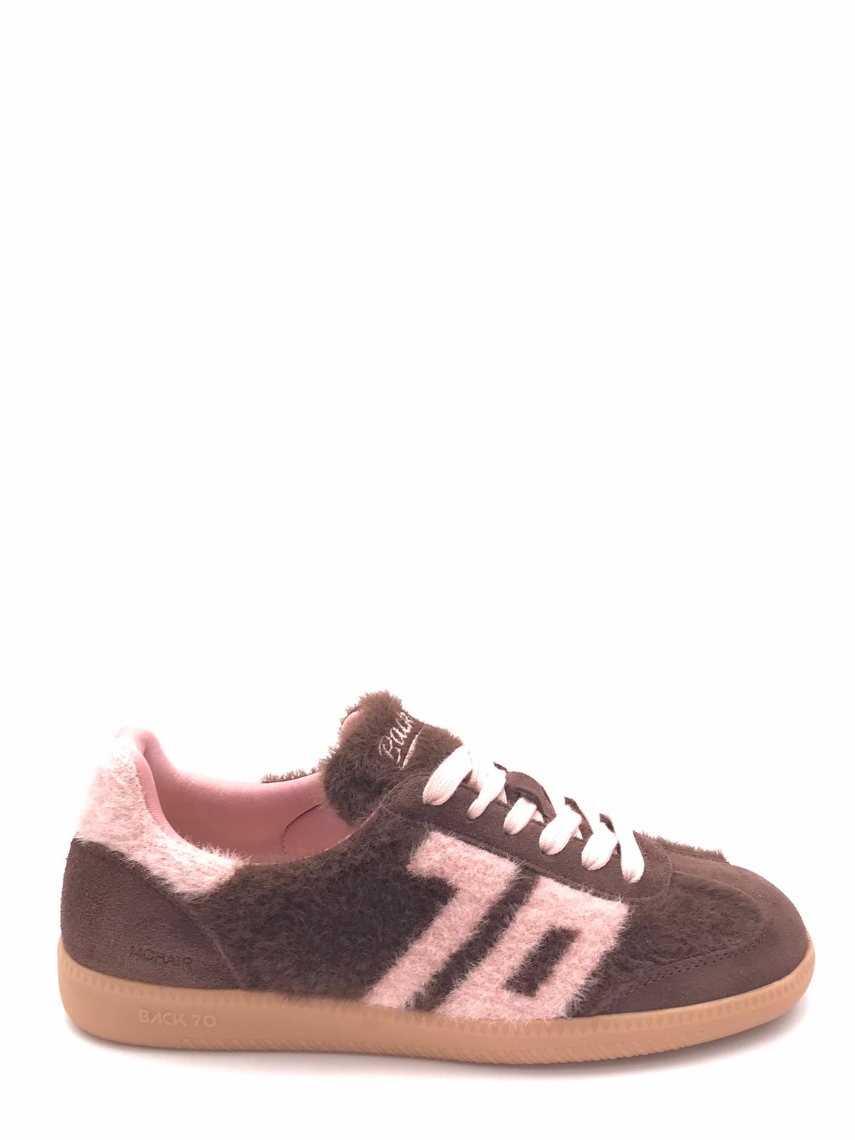 Sneakers Mohair in pelle e tessuto effetto lana marrone-rosa 108051 000007MARRONE BACK 70 