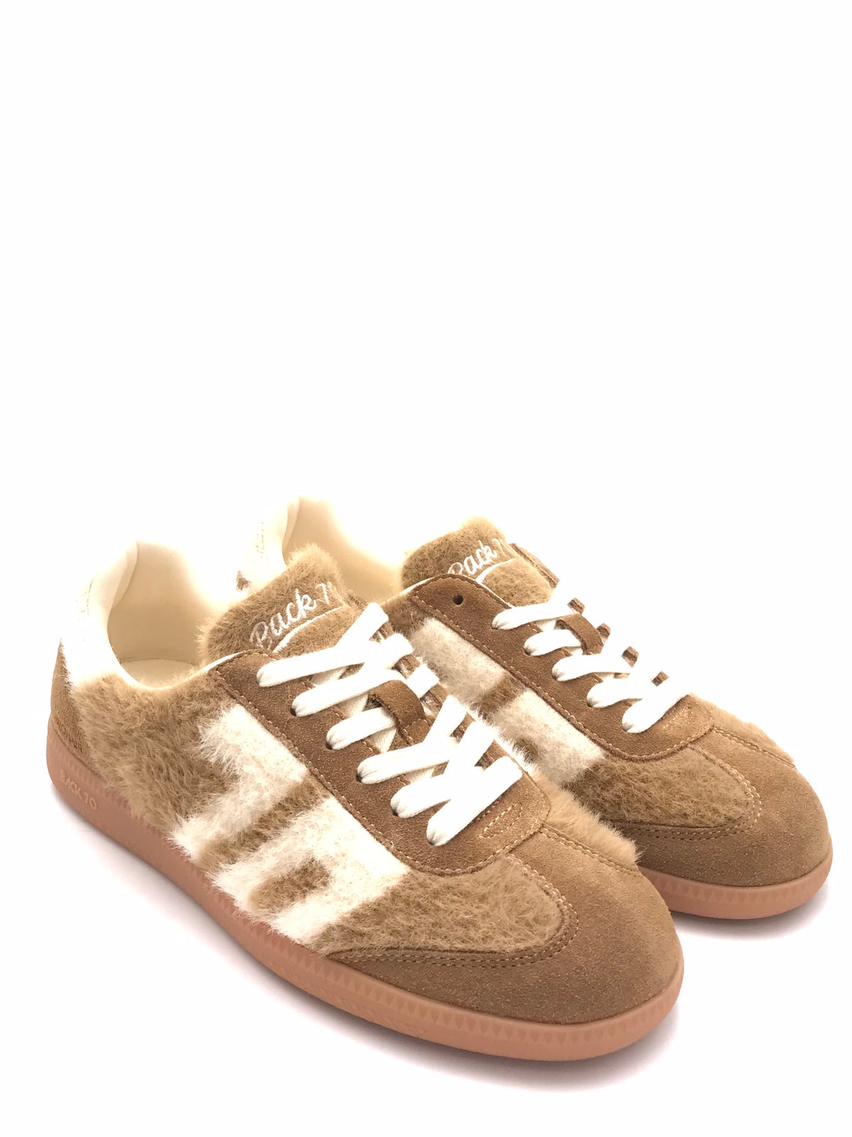 Sneakers Mohair in pelle e tessuto effetto lana beige-bianco 108051 000009BEIGE BACK 70 
