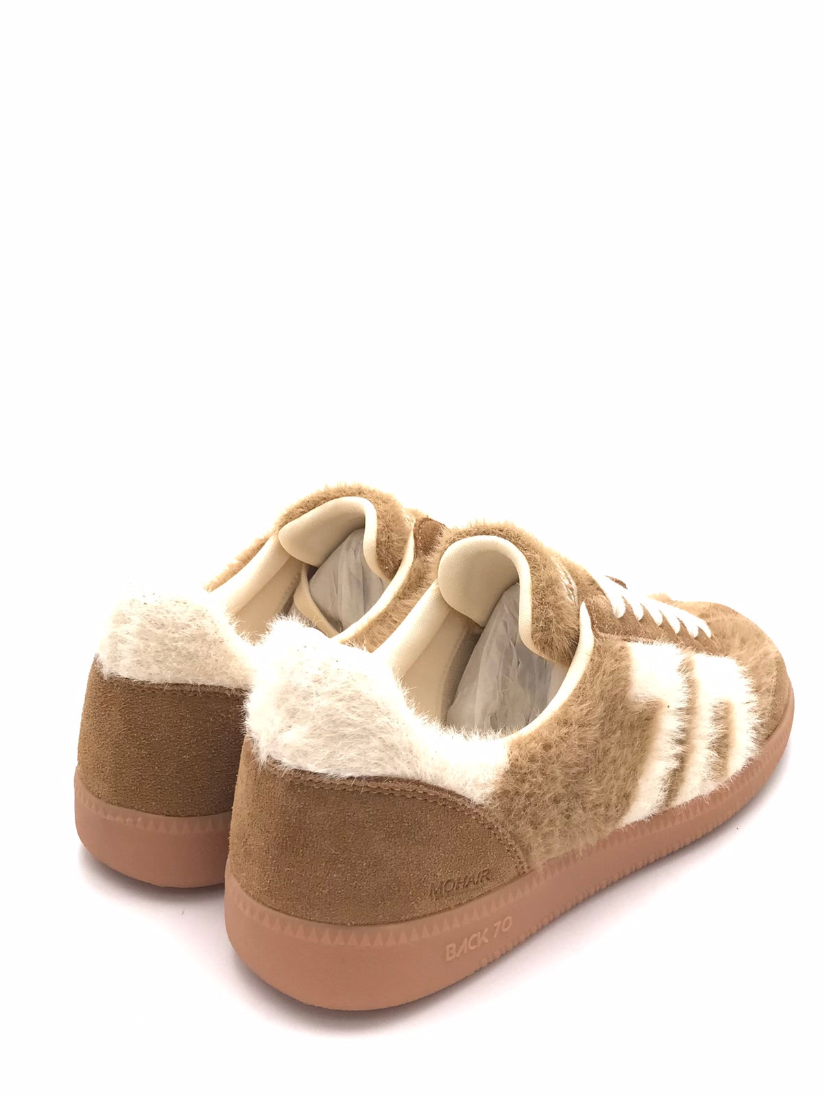 Sneakers Mohair in pelle e tessuto effetto lana beige-bianco 108051 000009BEIGE BACK 70 