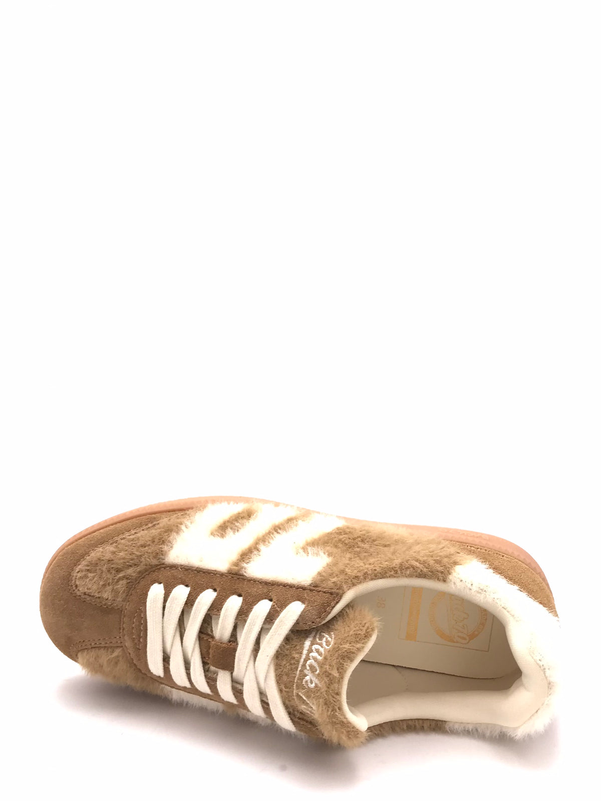 Sneakers Mohair in pelle e tessuto effetto lana beige-bianco 108051 000009BEIGE BACK 70 