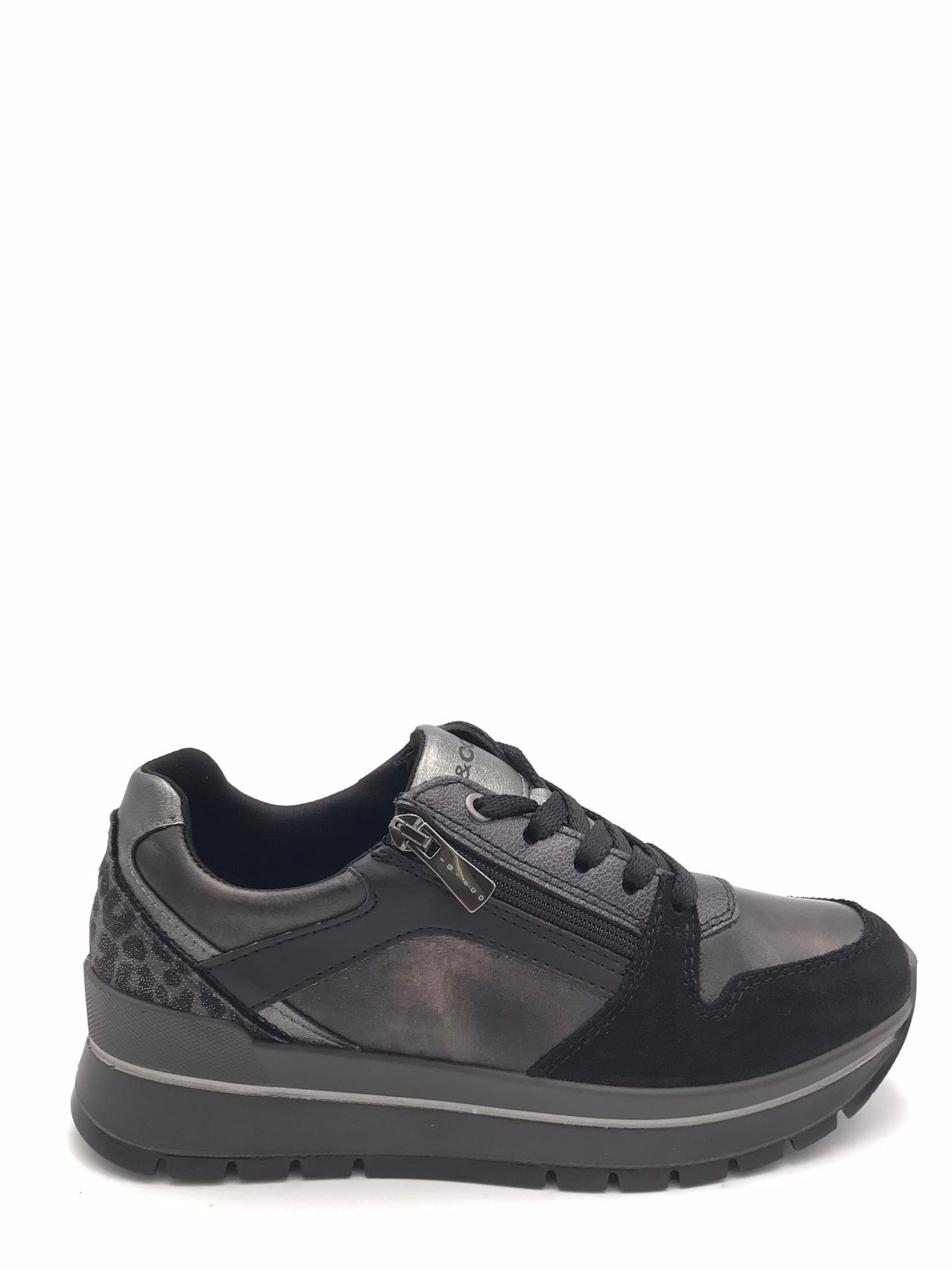 Sneakers Anika in pelle laminata acciaio e nero 2174100 ACCIAIO IGI&CO 