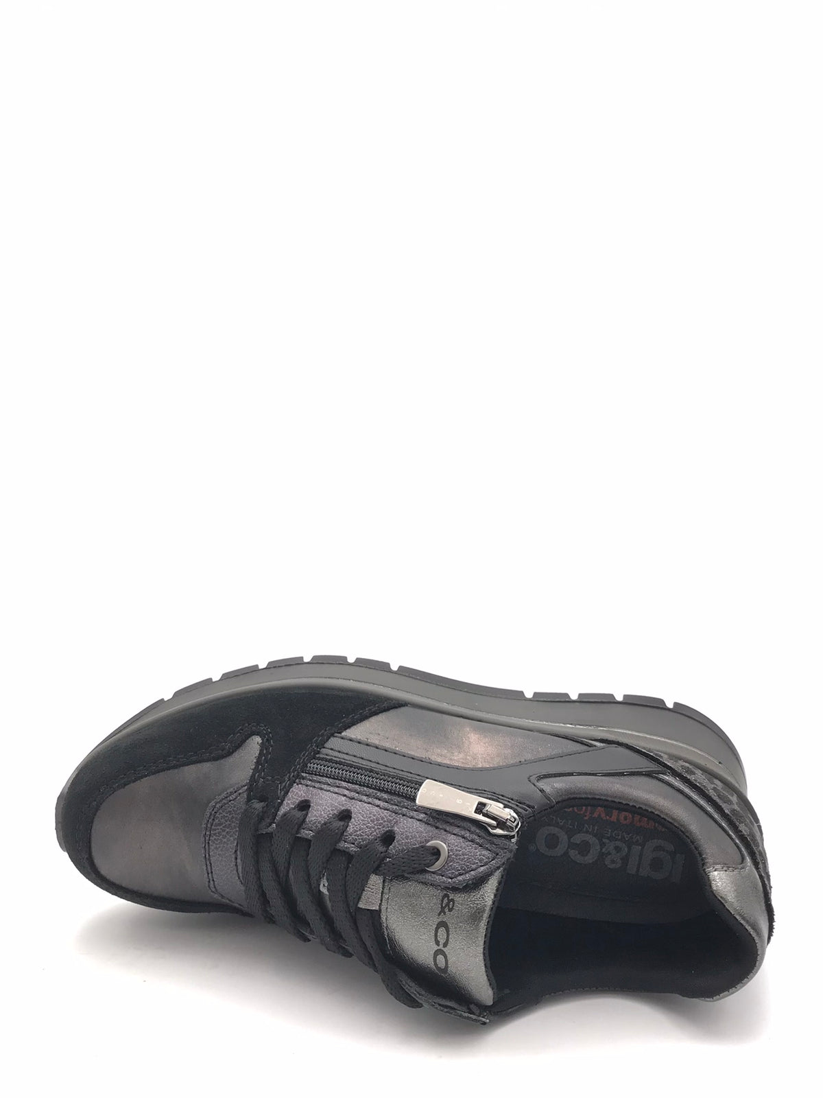 Sneakers Anika in pelle laminata acciaio e nero 2174100 ACCIAIO IGI&CO 