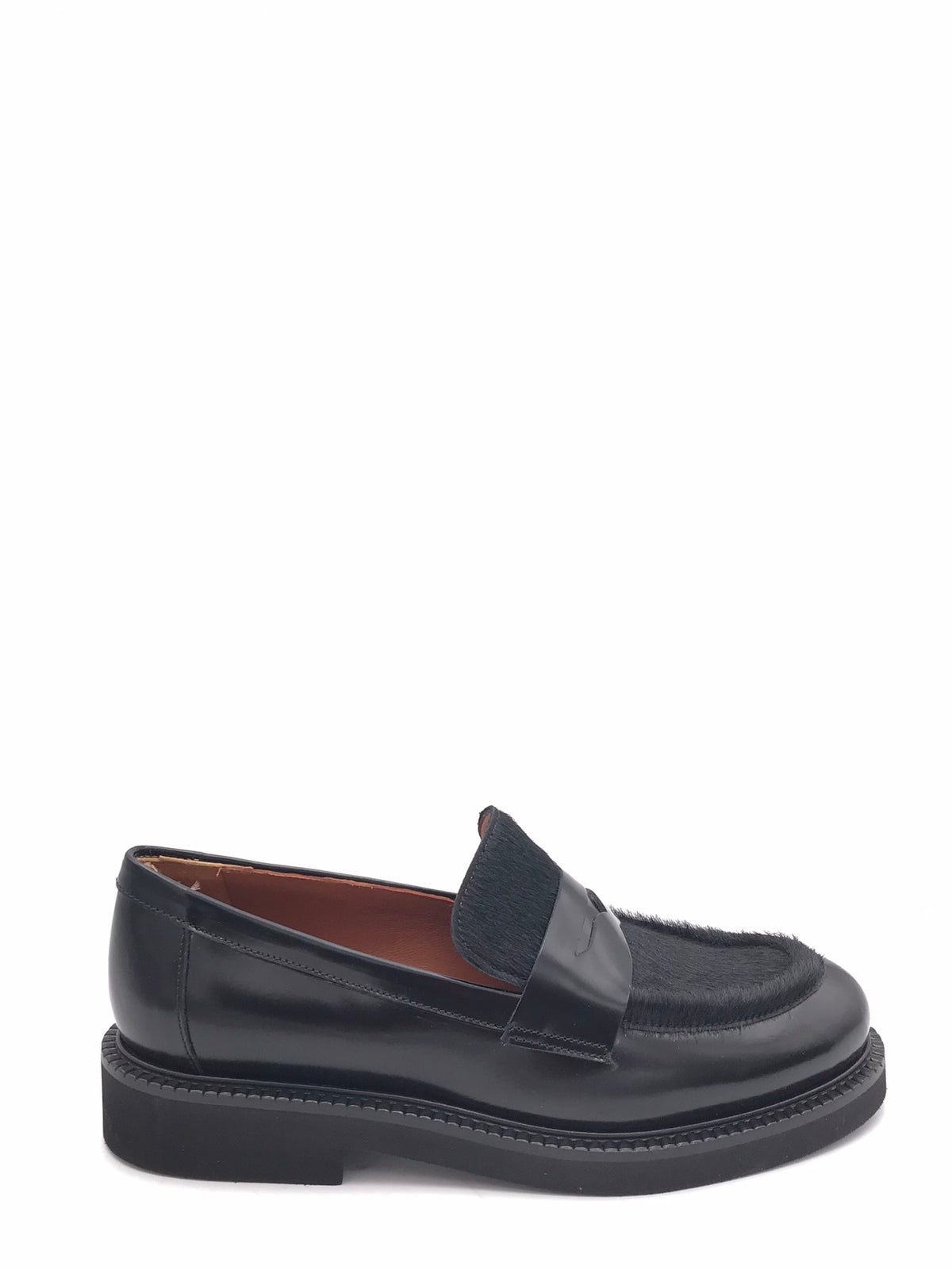 Mocassino in pelle spazzolata nera con inserto in cavallino 314BIS NERO LEGAZZELLE 