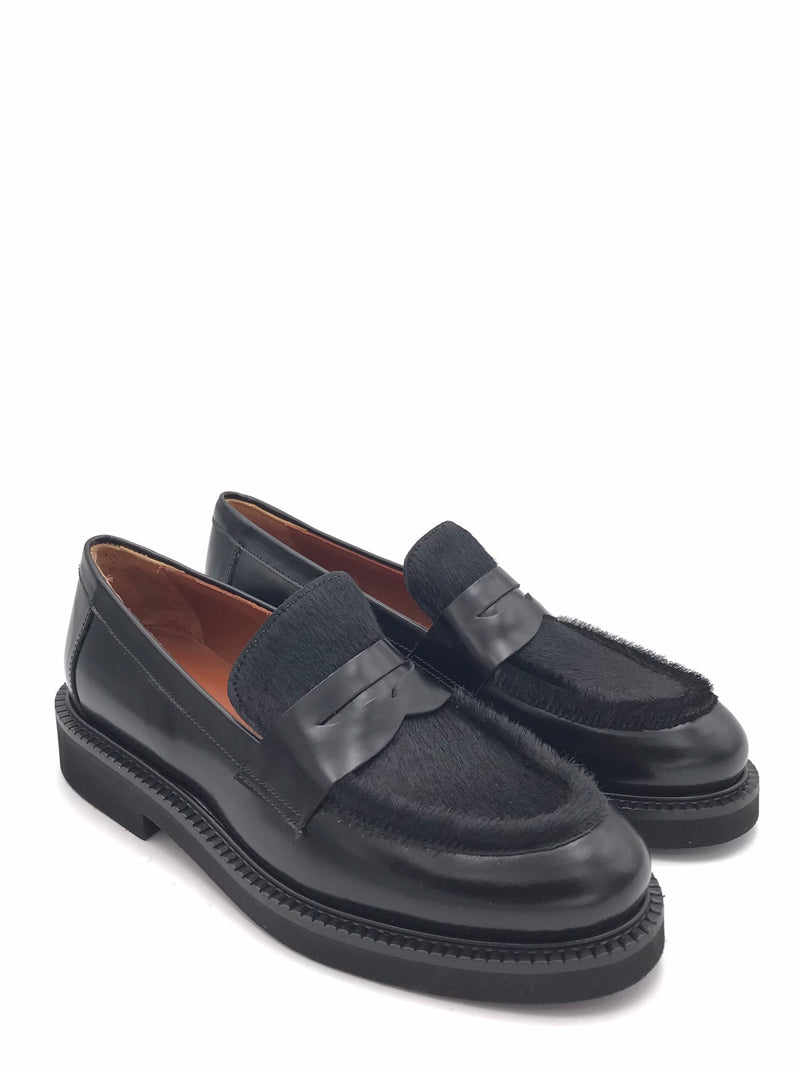 Mocassino in pelle spazzolata nera con inserto in cavallino 314BIS NERO LEGAZZELLE 