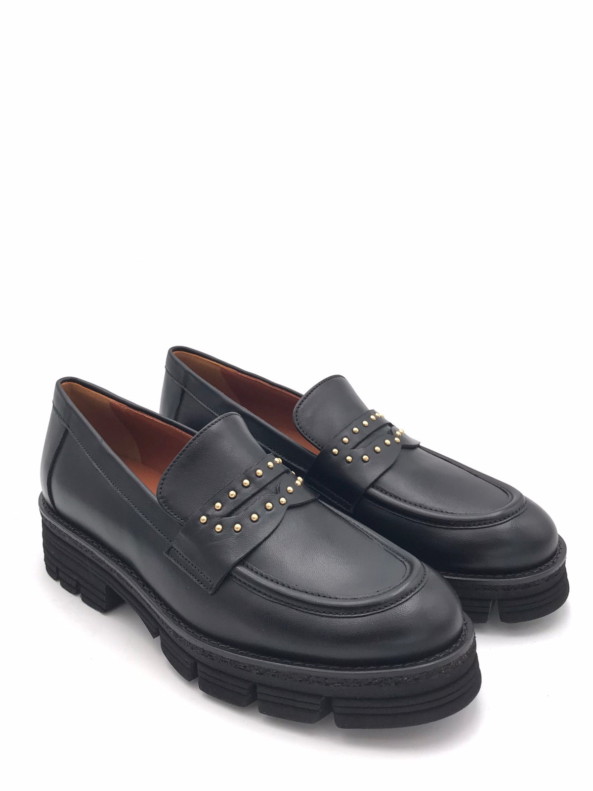 Mocassino in pelle nera con borchie applicate 314BOR NERO LEGAZZELLE 