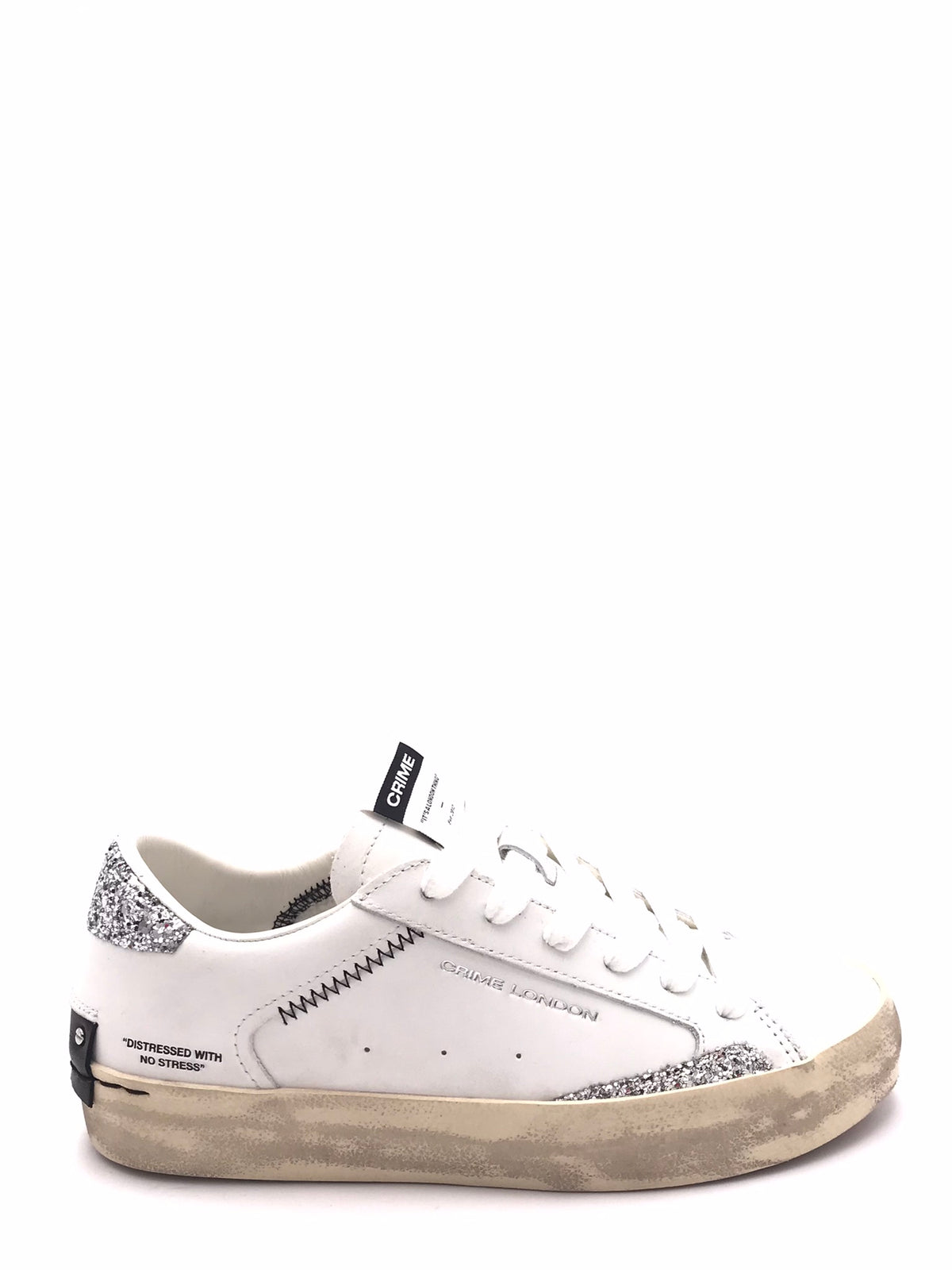 Sneakers Distrassed Lo bianca e argento 29000 BIANCO/ARGENTO CRIME LONDON 