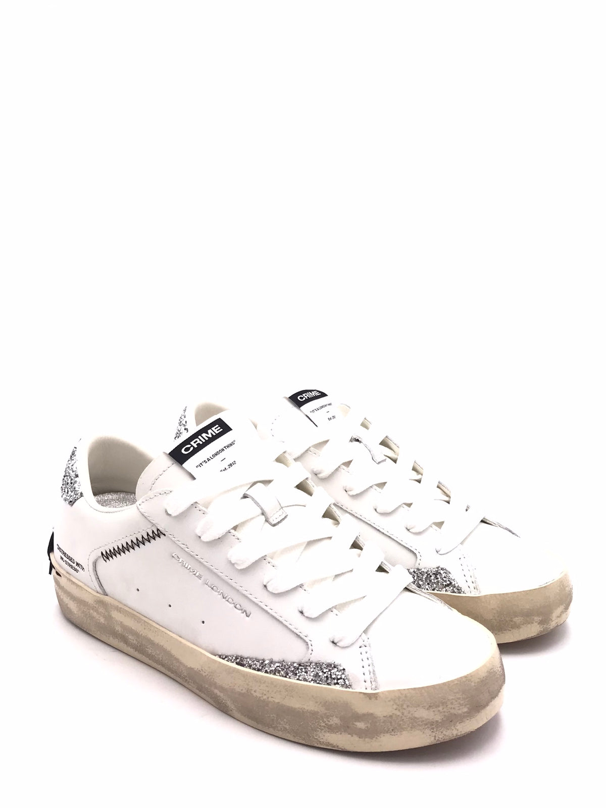 Sneakers Distrassed Lo bianca e argento 29000 BIANCO/ARGENTO CRIME LONDON 