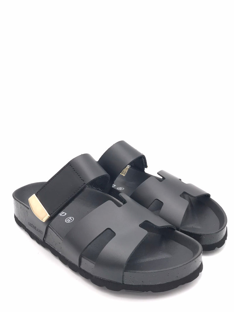 Ciabatta Enny doppia fascia con velcro nera CB 0809 NERO GRUNLAND 