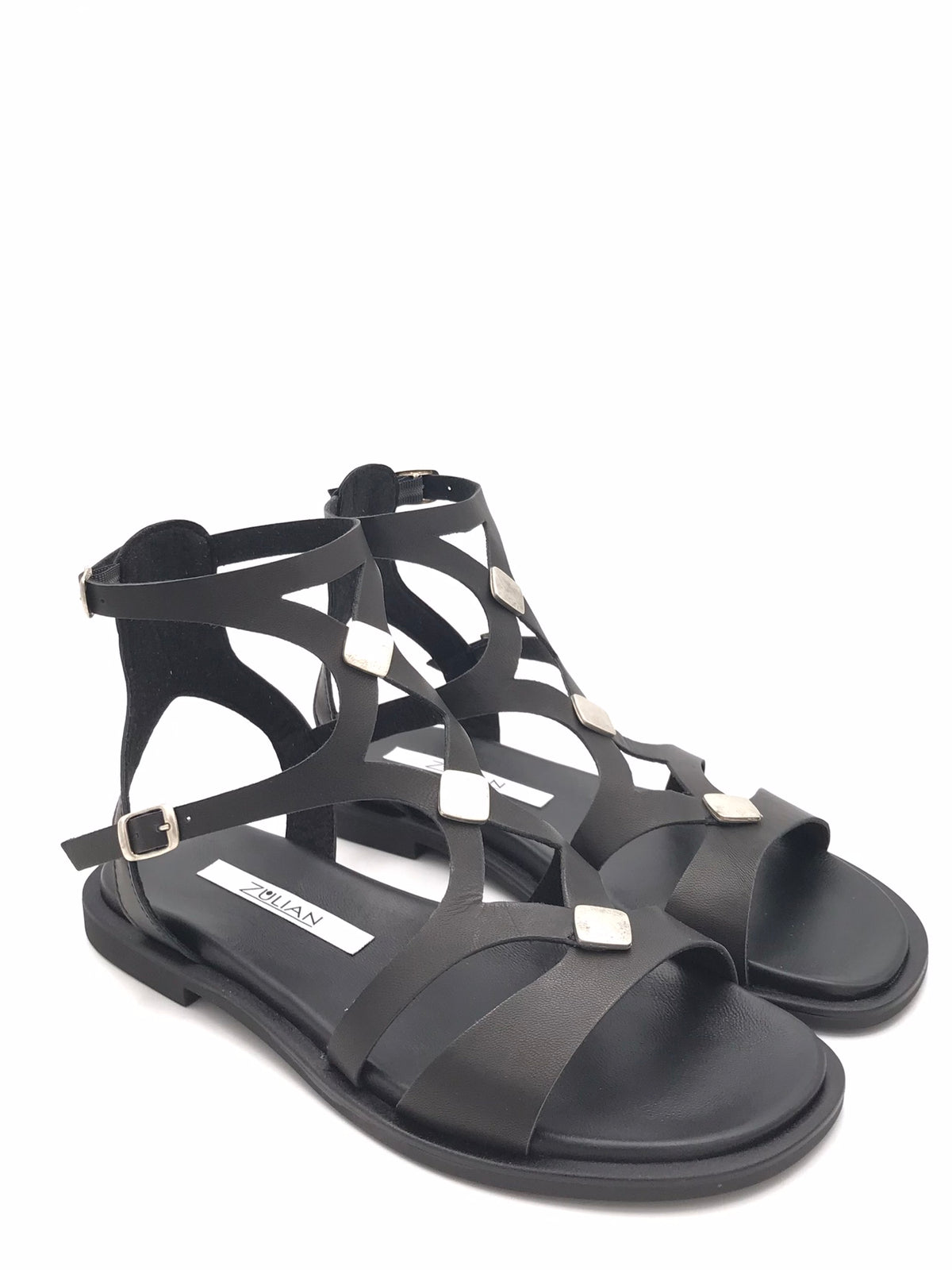 Sandalo nero alla schiava con borchie PL424 NERO ZULIAN 