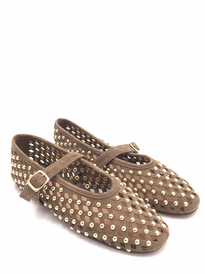 Ballerina laserata e forata marrone con borchie CNK003 MARRONE INUOVO 