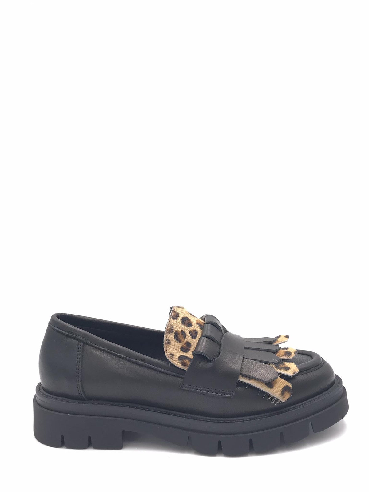 Mocassino nero con frangia leo PL4Y81 NERO-LEOPARDATO ZULIAN 