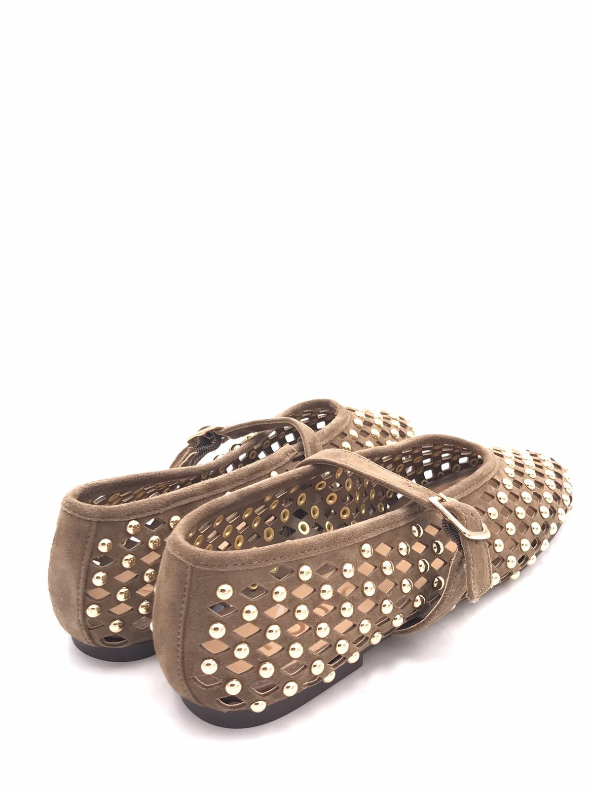 Ballerina laserata e forata marrone con borchie CNK003 MARRONE INUOVO 