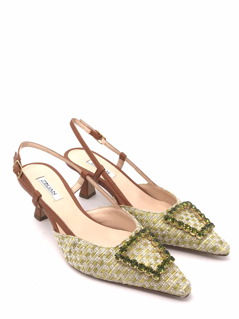 Sling back Penny in pelle e raffia acid 1100 CUOIO ZULIAN 