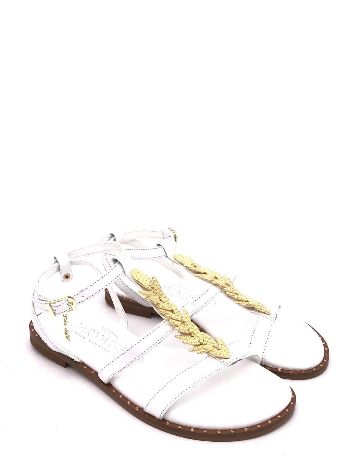 Sandalo bianco con accessorio foglia oro 622109 BIANCO CARYATIS 