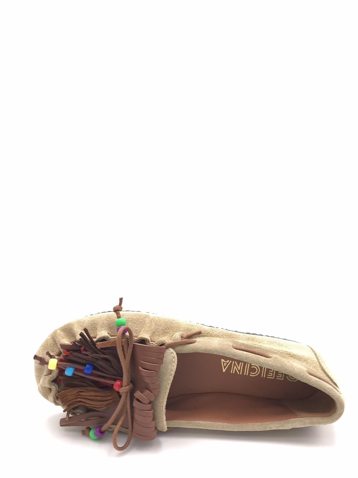 Mocassino in crosta beige con frange e nappine 5322 BEIGE OFFICINA 