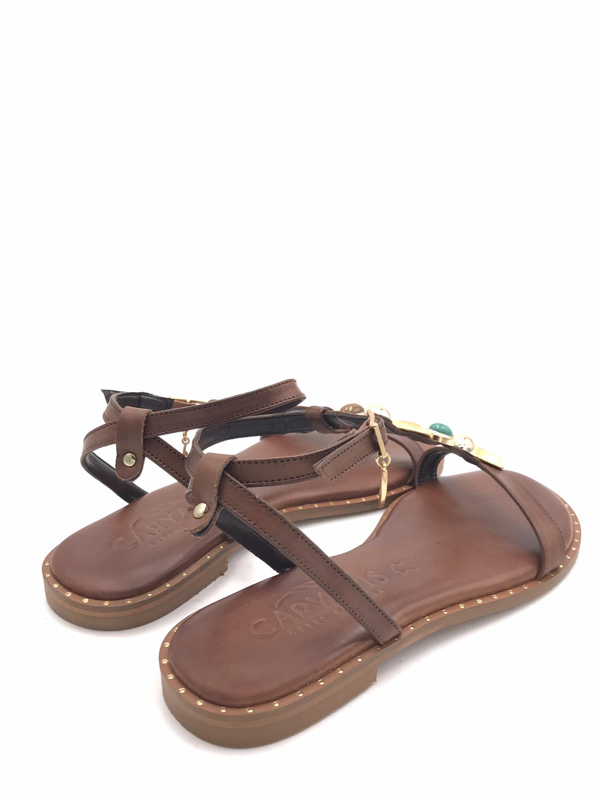 Sandali in pelle marrone con accessorio 621731 MARRONE CARYATIS 