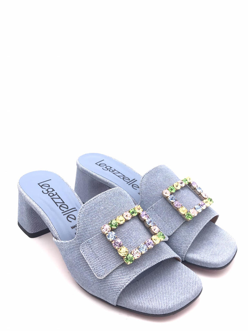 Ciabatta in denim con pietre multicolor 526 BLU LEGAZZELLE 