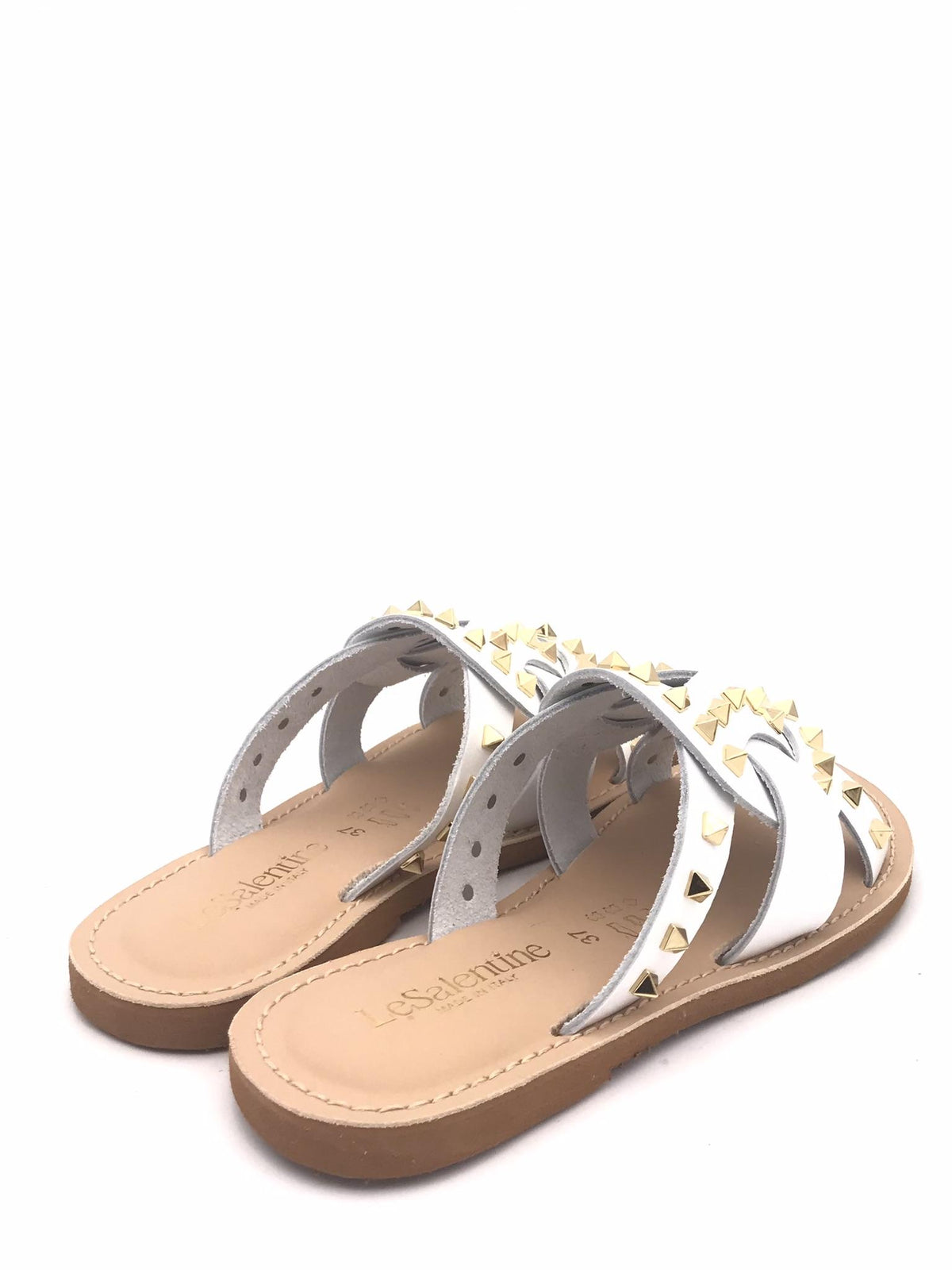 Ciabatte bianca con borchie oro 1087 BIANCA LE SALENTINE 