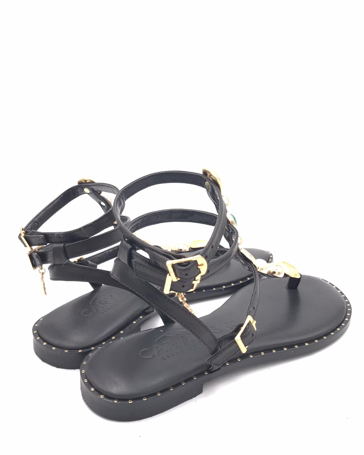 Sandali infradito doppio cinturino nero con accessorio in metallo 621031 NERO CARYATIS 