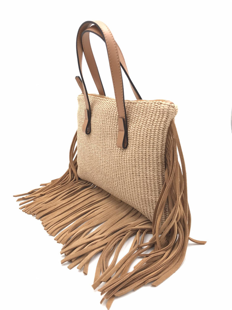 Borsa Ruby in camoscio cuoio e raffia 3109P CUOIO LORISTELLA 