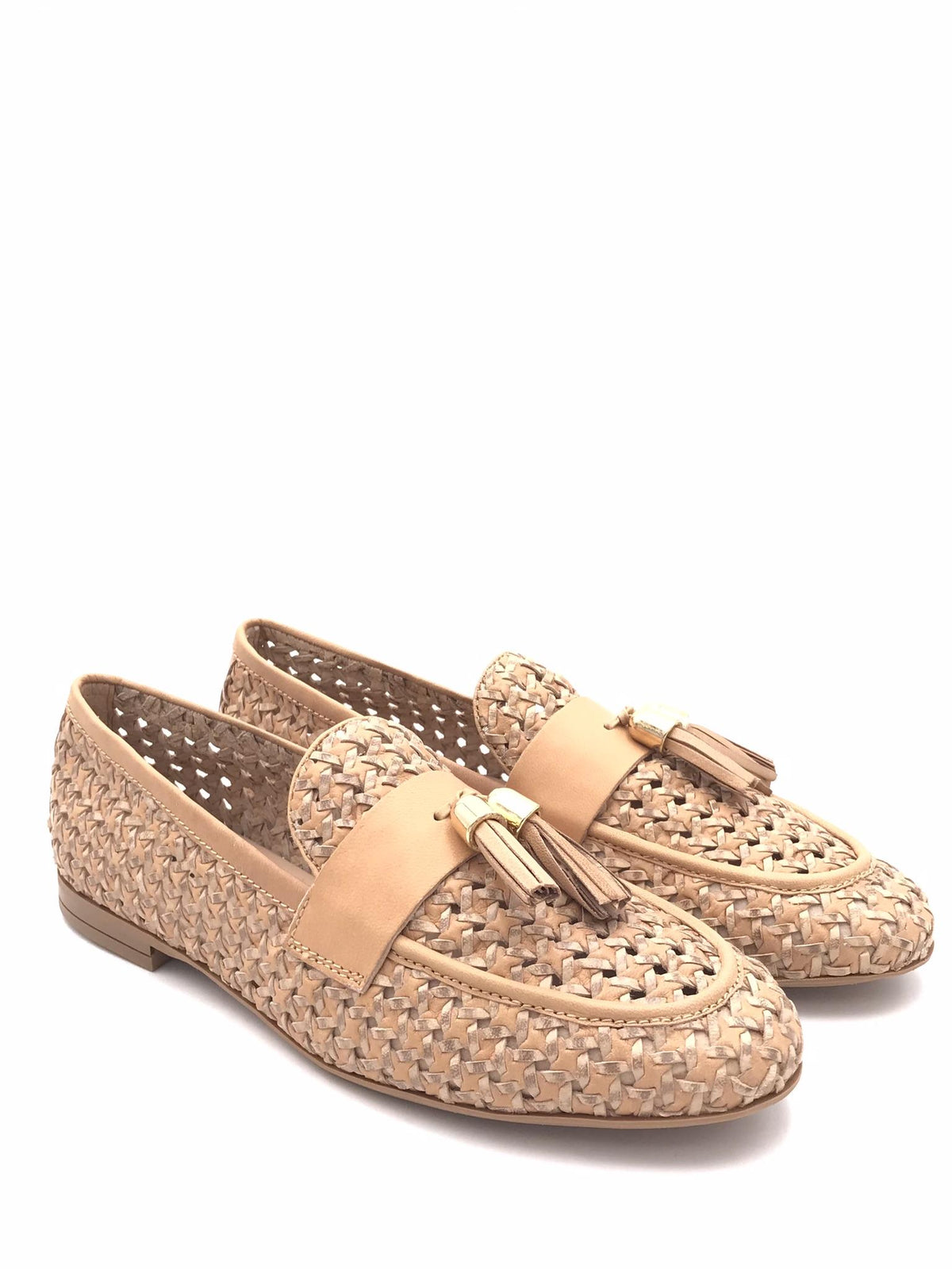 Mocassino donna in pelle intrecciata beige 95T6 BEIGE FRAU 