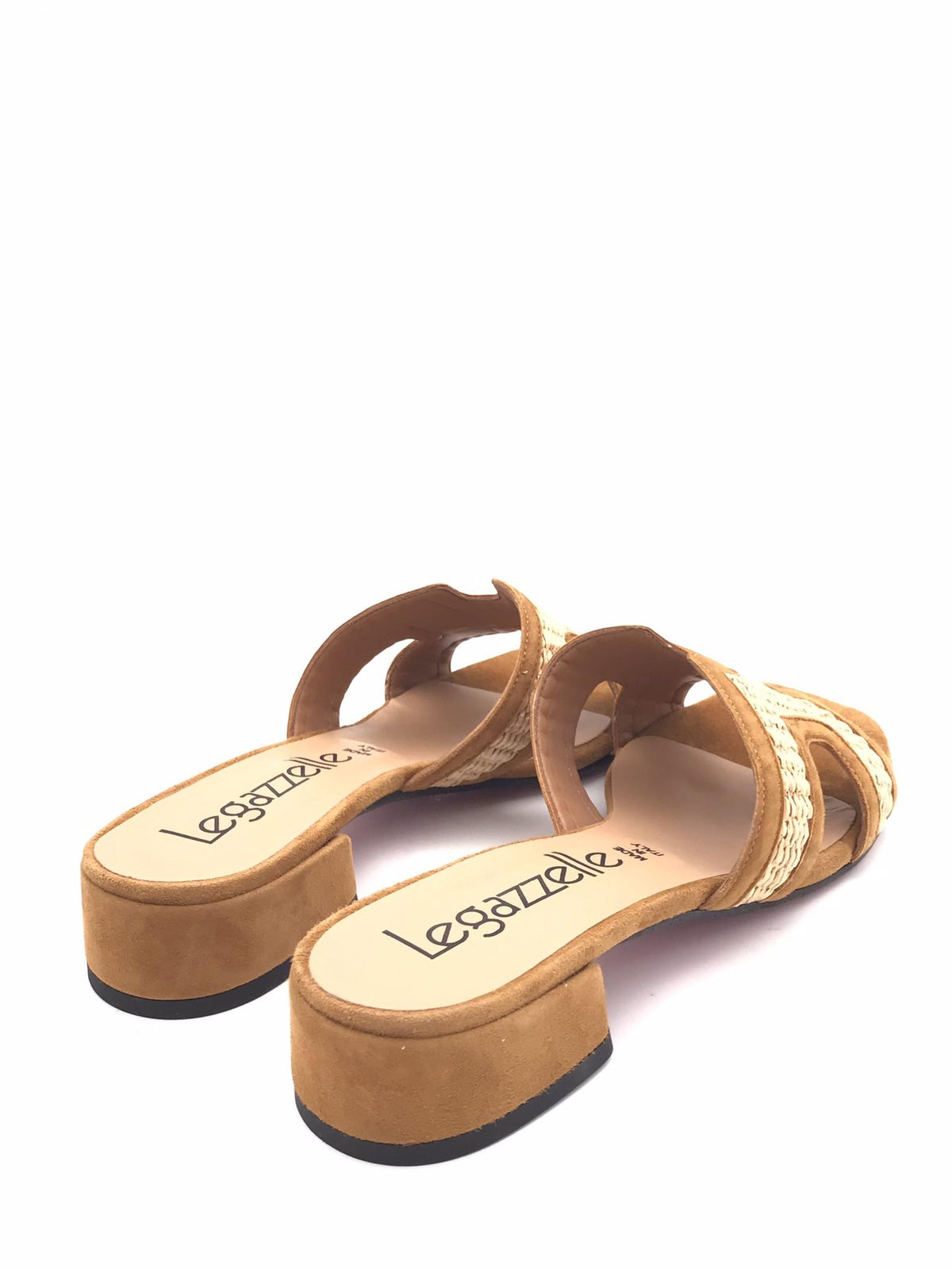 Ciabatta in camoscio cuoio e raffia natuale 330 CUOIO LEGAZZELLE 