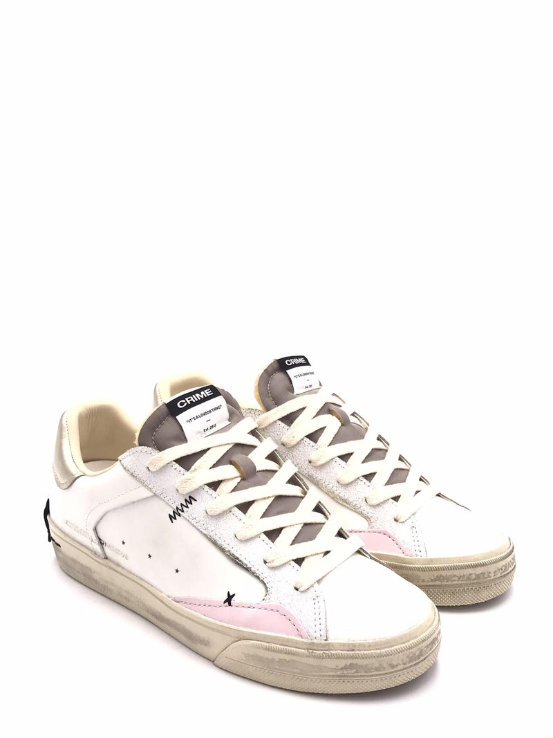 Sneakers Distrassed in pelle bianca 29070 BIANCO/ORO CRIME LONDON 