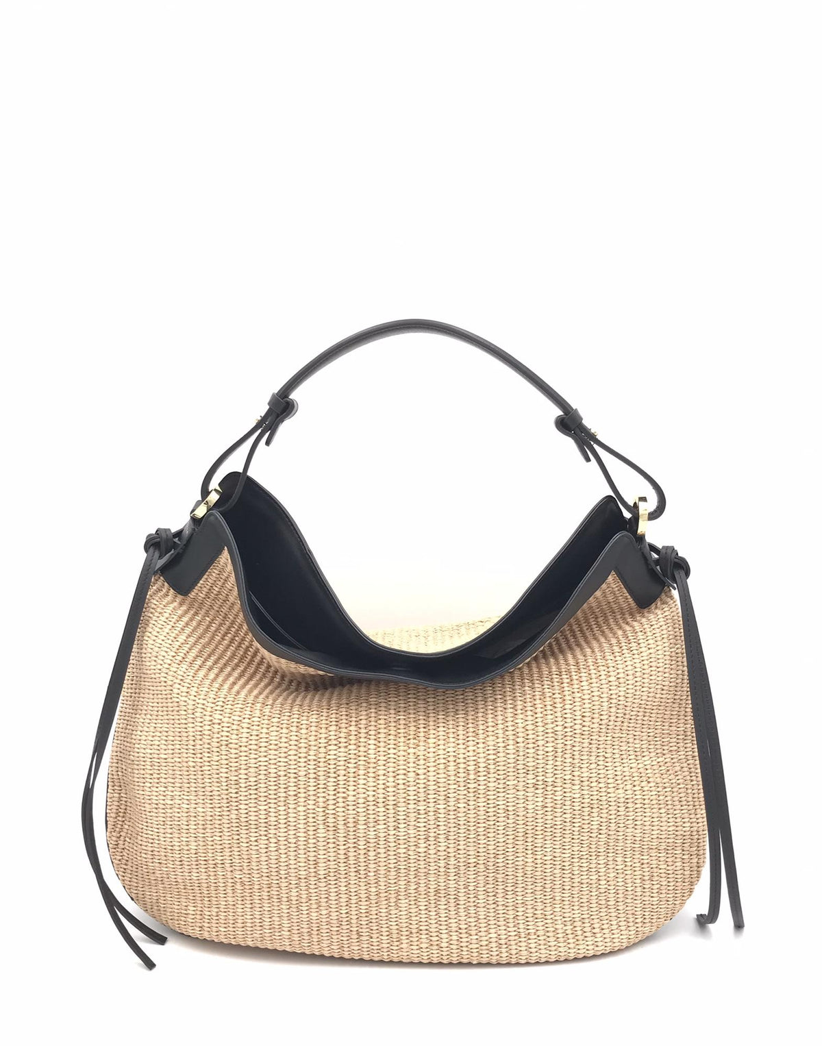 Borsa Carola in paglia naturale e pelle nera 3032P NERO LORISTELLA 