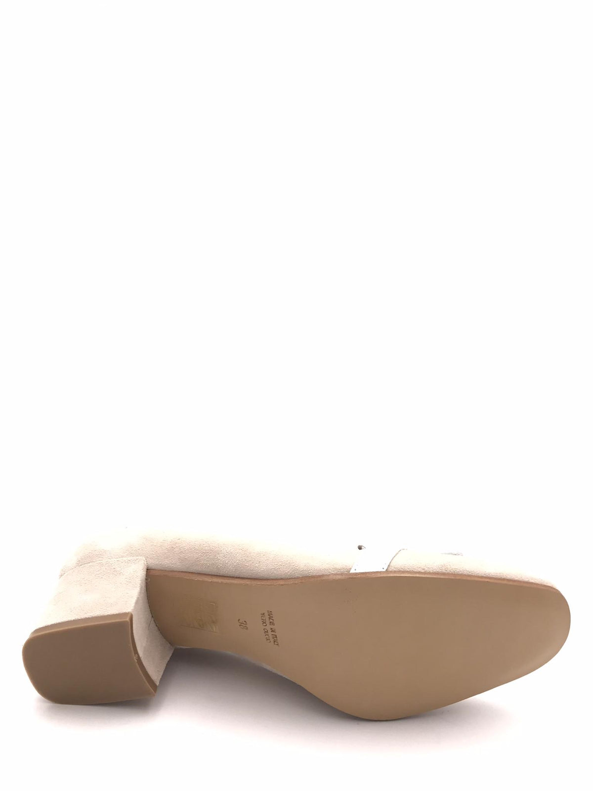 Decolletè Carla con frangia in camoscio beige<BR/>