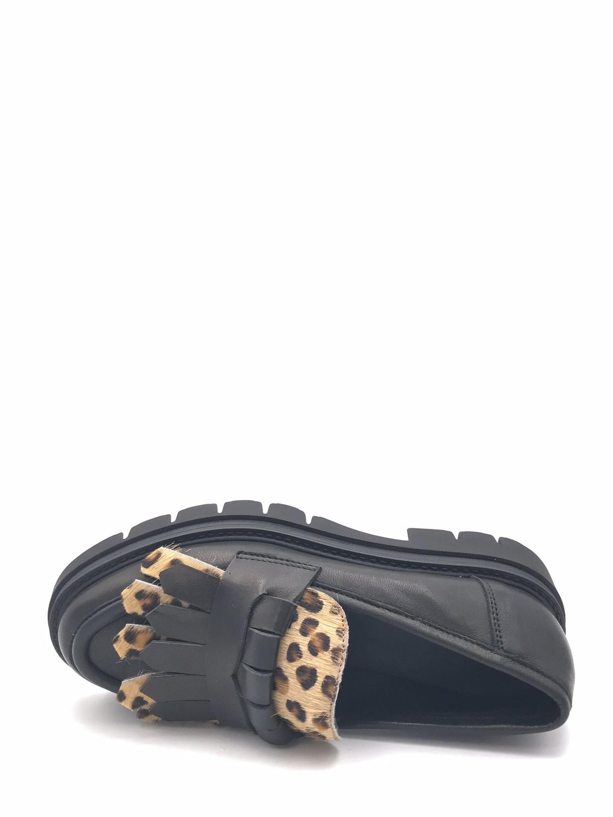 Mocassino nero con frangia leo PL4Y81 NERO-LEOPARDATO ZULIAN 