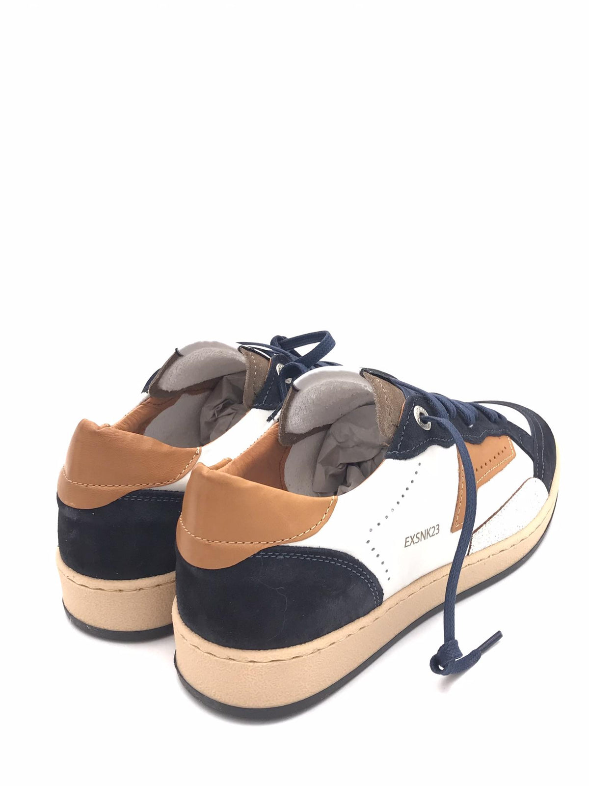 Sneakers in pelle beige e crosta blu 570 VARIANTE 2BLU EXTON 