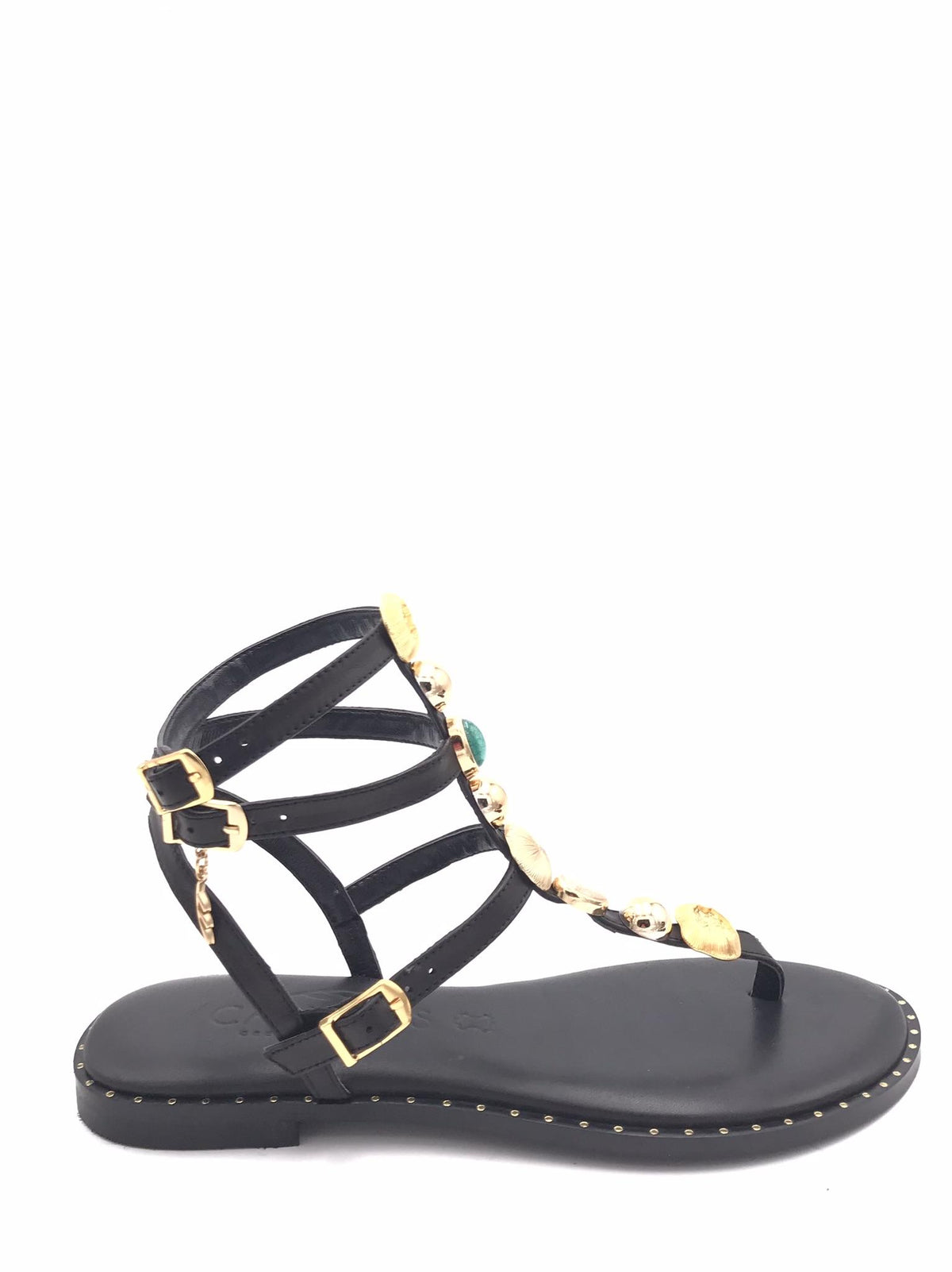 Sandali infradito doppio cinturino nero con accessorio in metallo 621031 NERO CARYATIS 