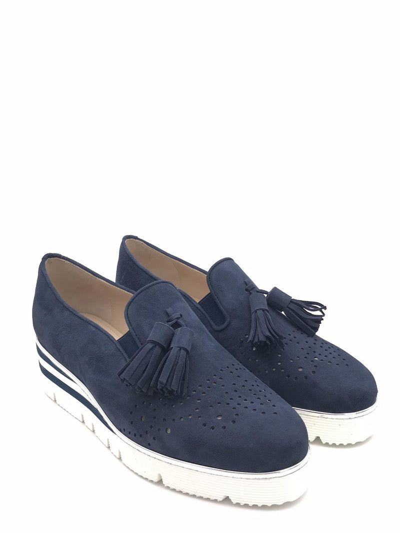 Scarpa accollata in camoscio blu 084 BLU ZULIAN 