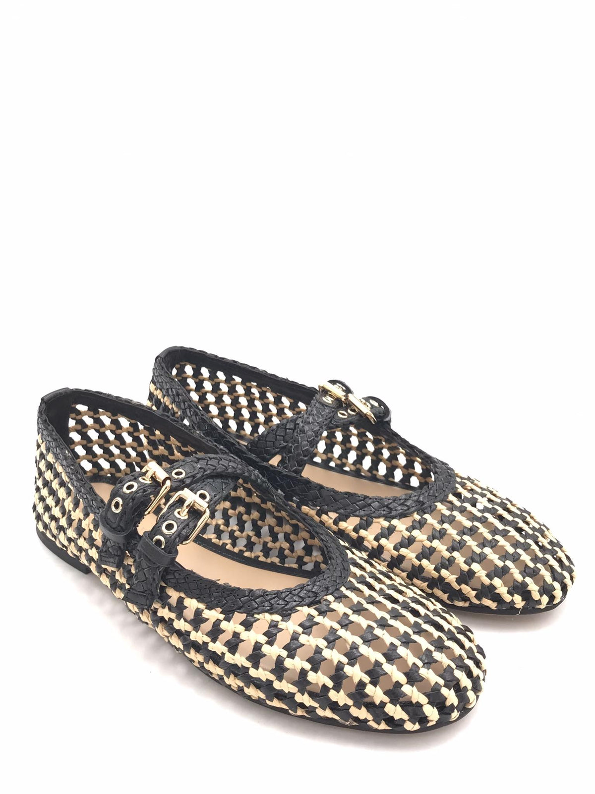 Ballerina intreccita e forata nera e crema D47003 CREMA/NERO INUOVO 