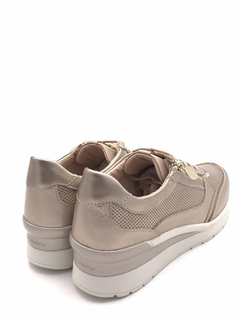 Sneakers Cream in pelle laminata platino 220738 PLATINO STONEFLY 