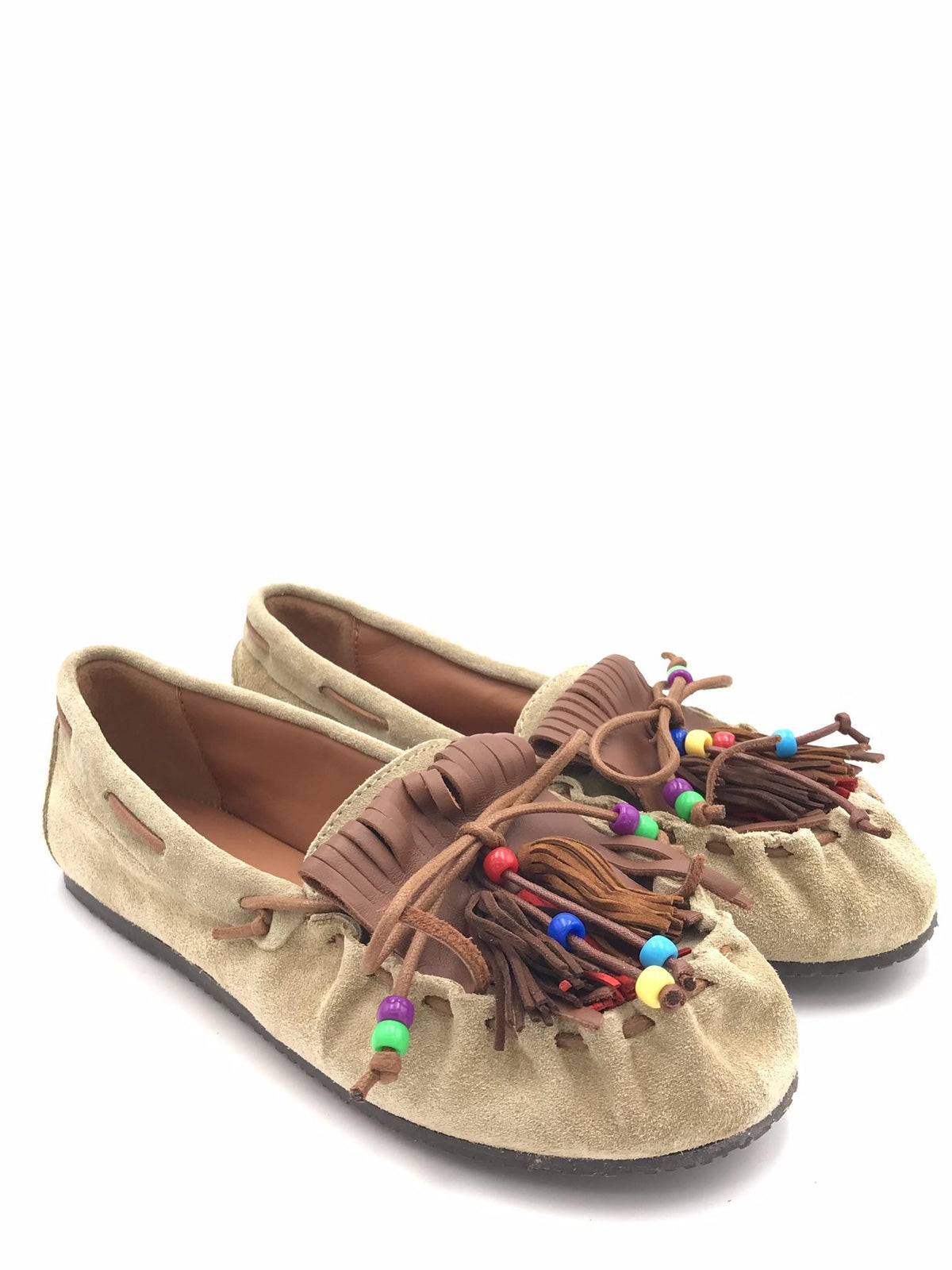 Mocassino in crosta beige con frange e nappine 5322 BEIGE OFFICINA 