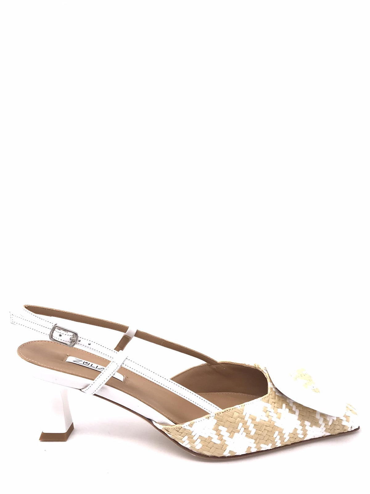 Sling back Ariadne in raffia pied de poul bianco-naturale 2247 BIANCO ZULIAN 