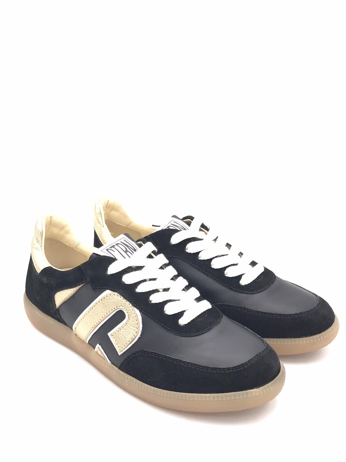 Sneakers donna in pelle nera-oro