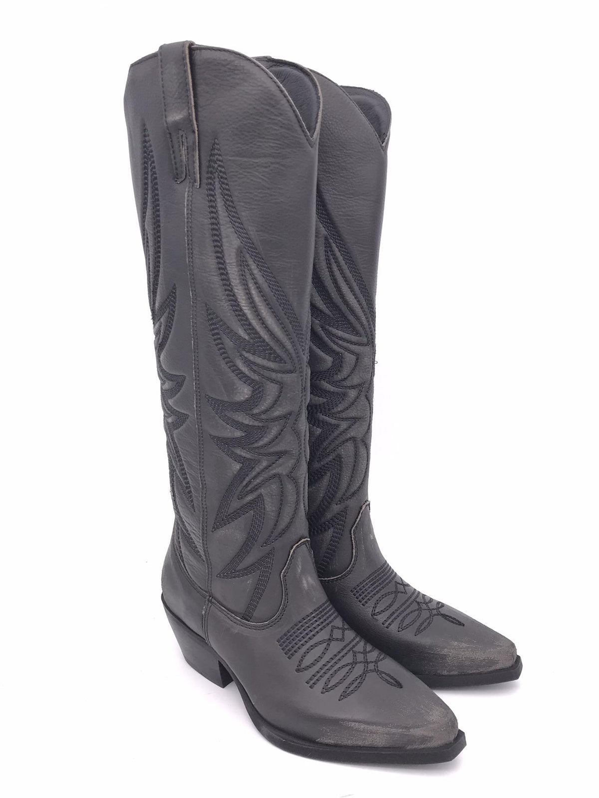 Stivale Texano alto in pelle vintage color asfalto DX612 GRIGIO METISSE 