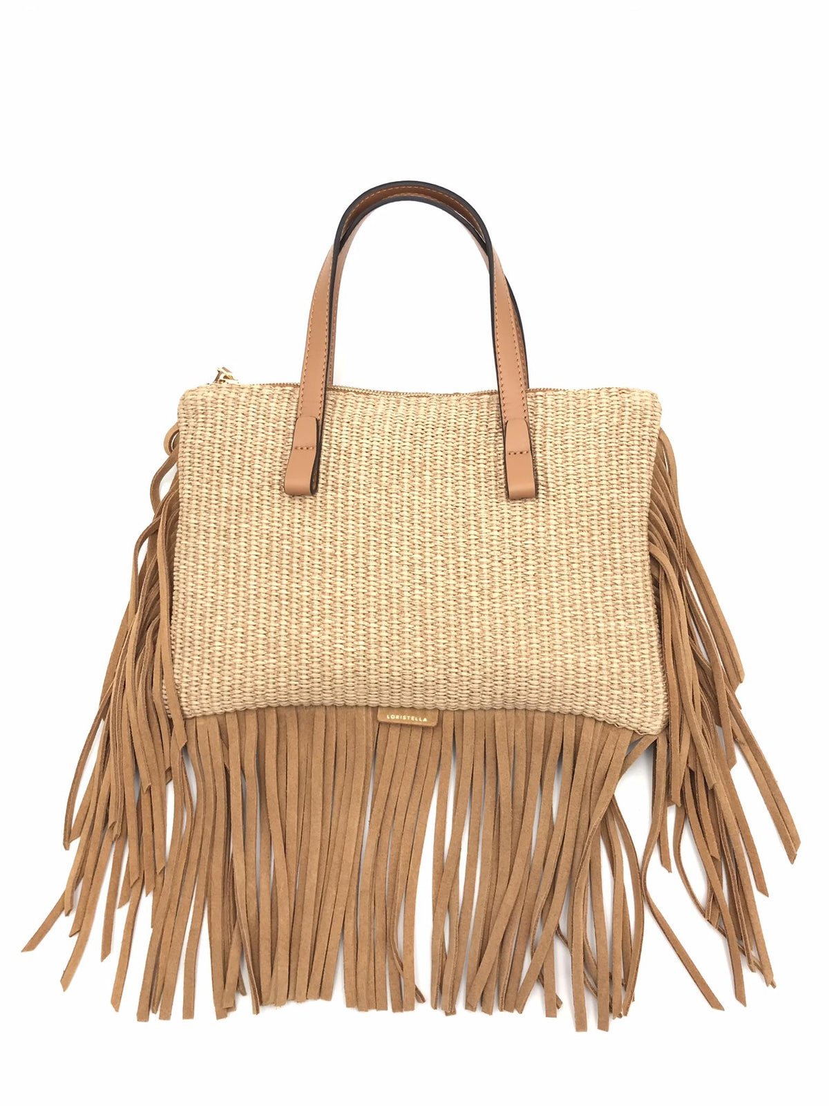 Borsa Ruby in camoscio cuoio e raffia 3109P CUOIO LORISTELLA 