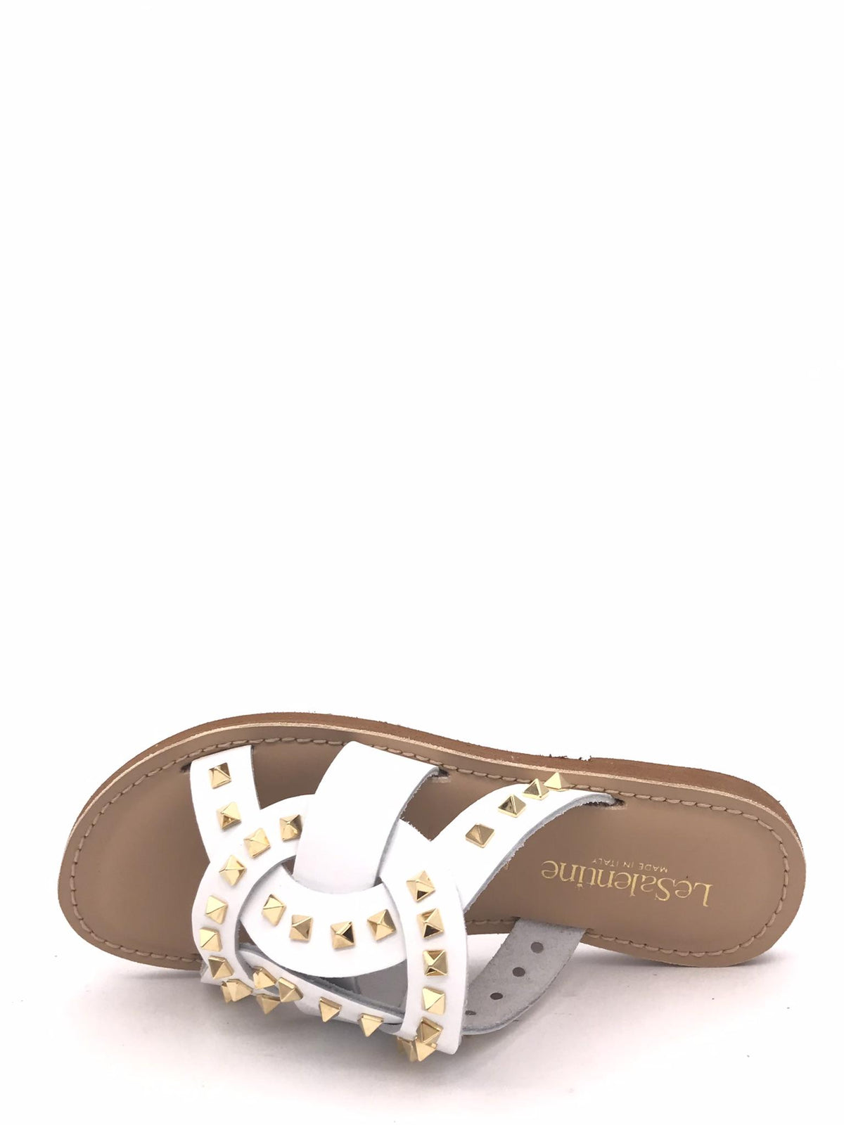 Ciabatte bianca con borchie oro 1087 BIANCA LE SALENTINE 
