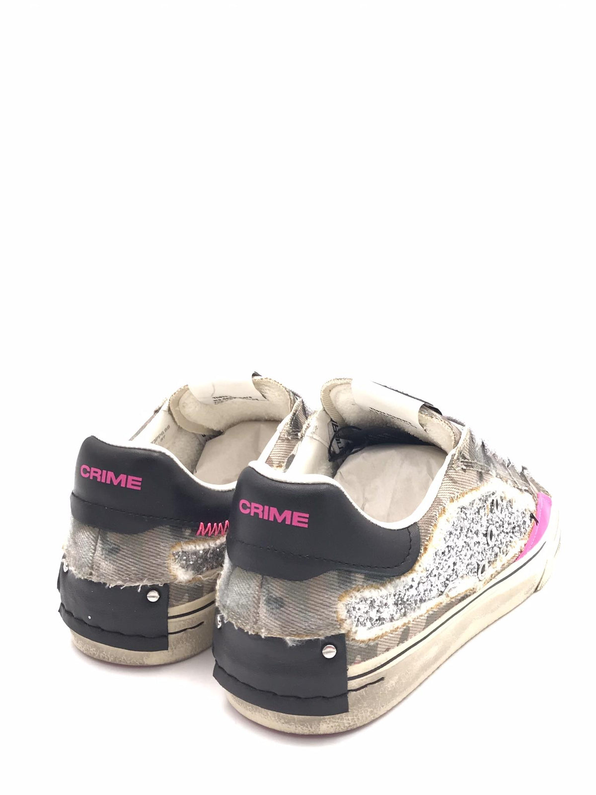 Sneakers Distrassed in canvas militare e glitter argento 29073 MULTICOLOR CRIME LONDON 