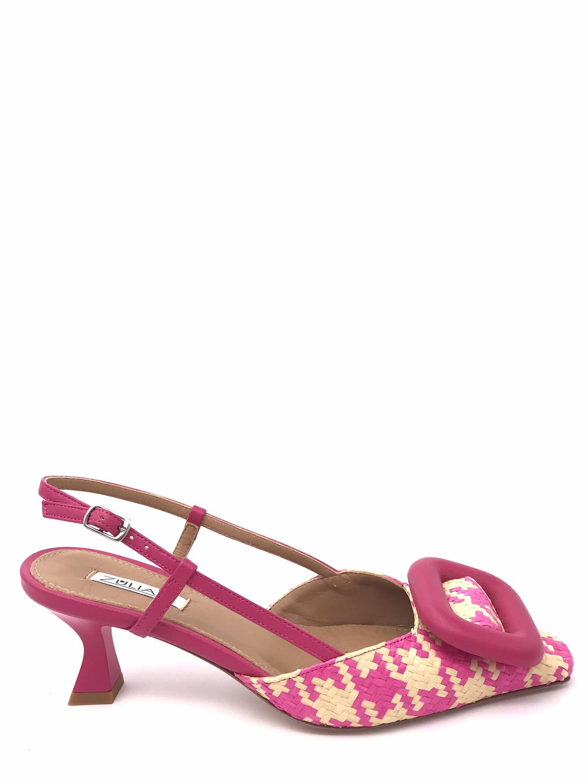 Sling back Ariadne in raffia pied de poul fuxia-naturale 2247 FUCSIA ZULIAN 