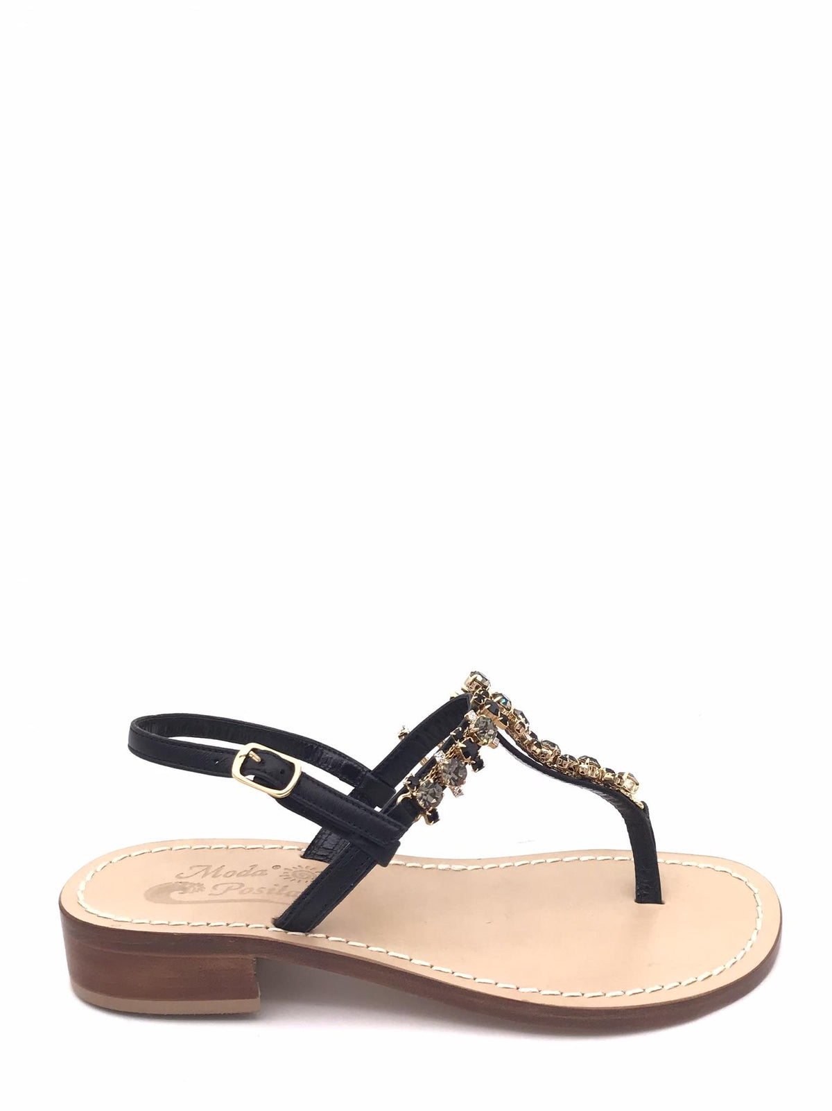 Sandalo infradito nero con pietre applicate PA53 NERO MODA POSITANO 