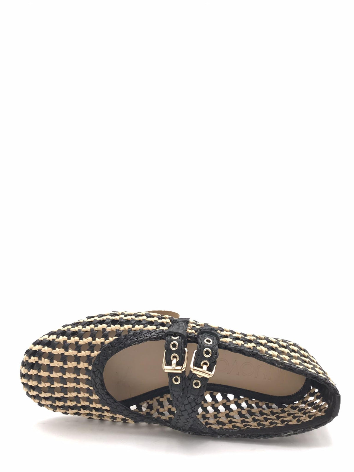 Ballerina intreccita e forata nera e crema D47003 CREMA/NERO INUOVO 