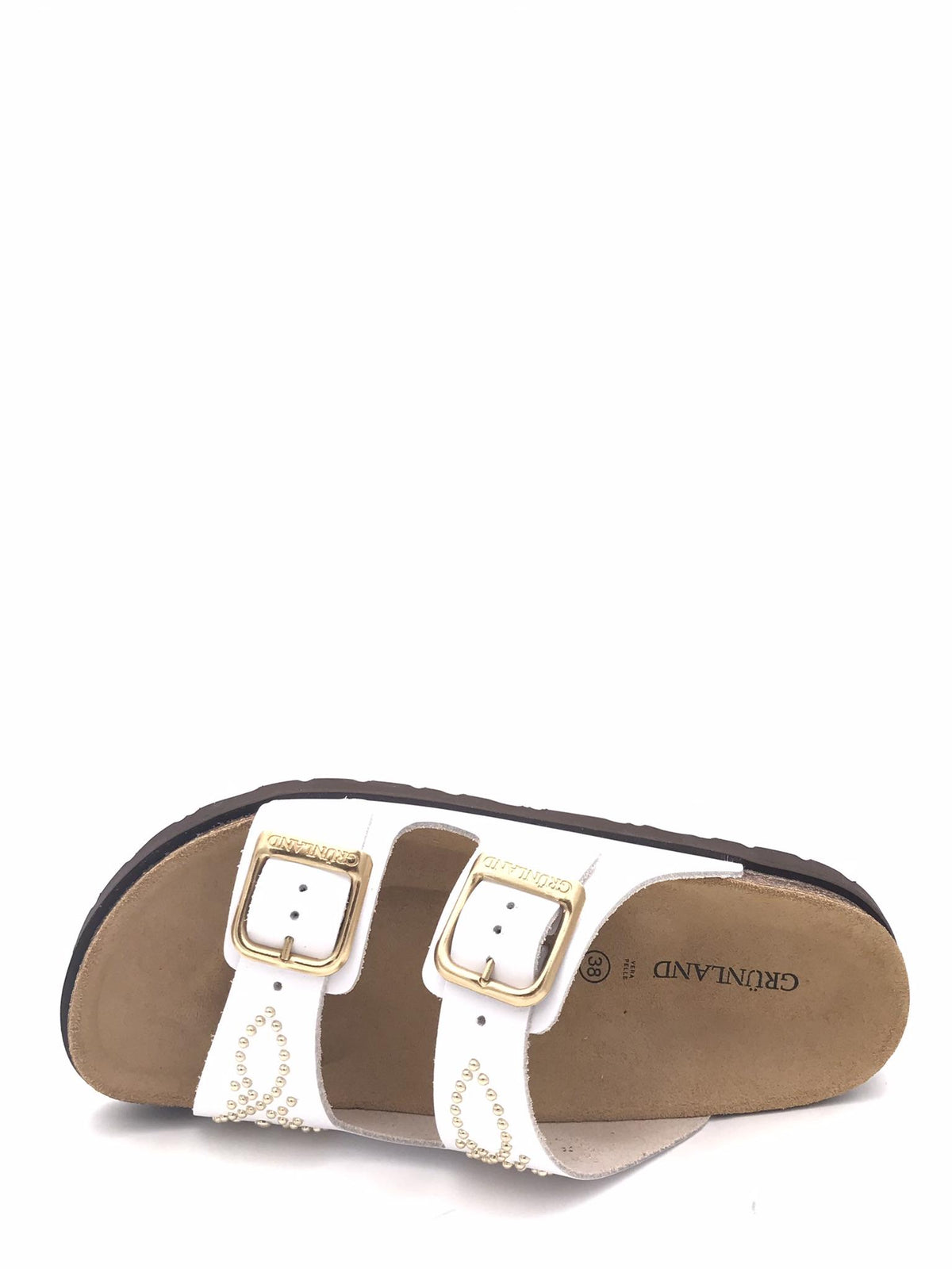 Ciabatte donna Sara bianca con borchie oro